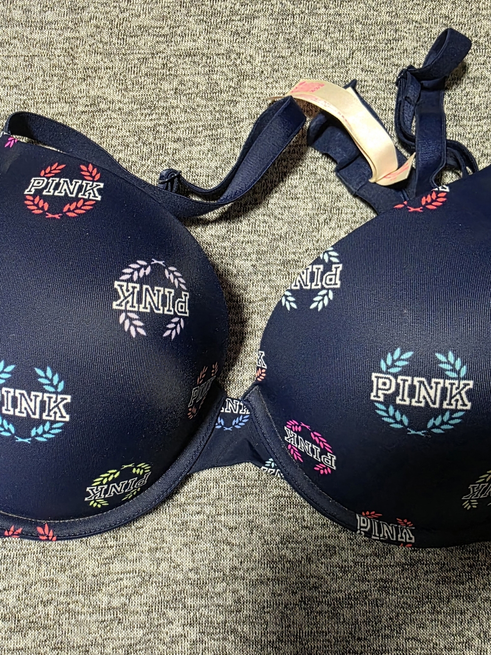 PINK Victoria's Secret Navy Logo Print T-Shirt Bra